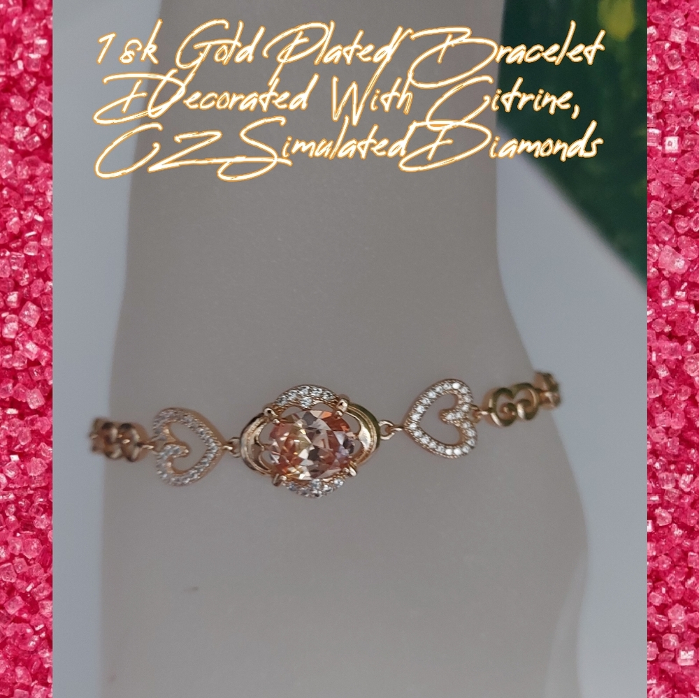 18k Gold Plated Citrine Bracelet With CZ